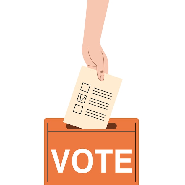 Votar en las elecciones de Estados Unidos manos poniendo boletas en la urna de votación vector ilustración plana aislada en