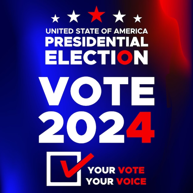 Vector voto el día de las elecciones presidenciales de 2024 en los estados unidos fondo de la bandera de la campaña electoral política