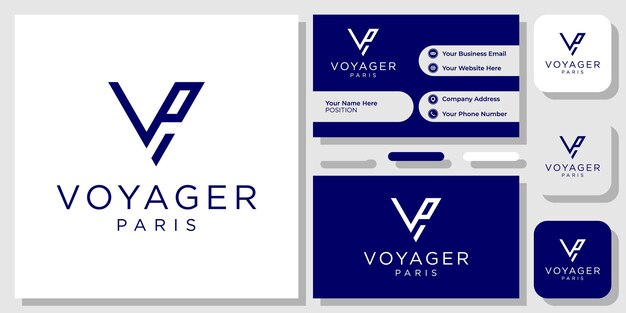 Voyager Paris iniciales fuente serif forma de triángulo con plantilla de tarjeta de visita