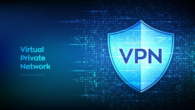 VPN Icono de red privada virtual hecho con código binario Cifrado de datos Sustituto de IP Conexión VPN segura Seguridad cibernética y privacidad Fondo de matriz con dígitos 10 Ilustración vectorial