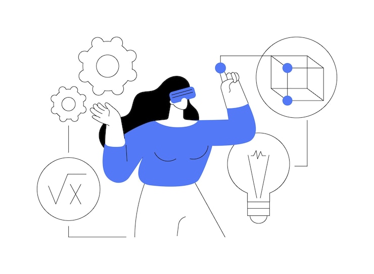 Vector vr y ar en la ilustración de vector de concepto abstracto de educación