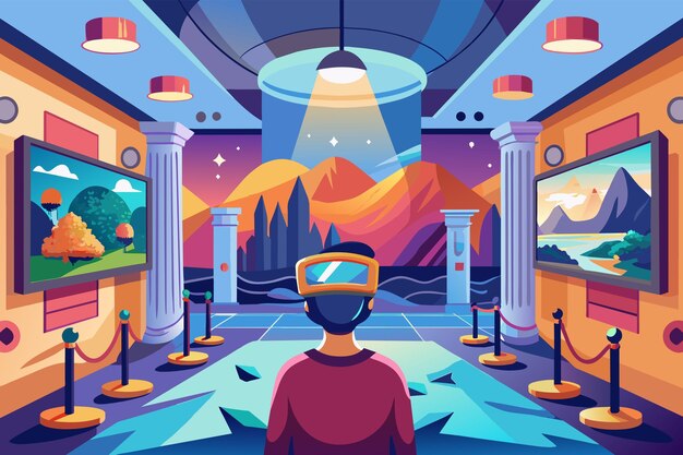 Vector vr mockup for a virtual reality art gallery tour