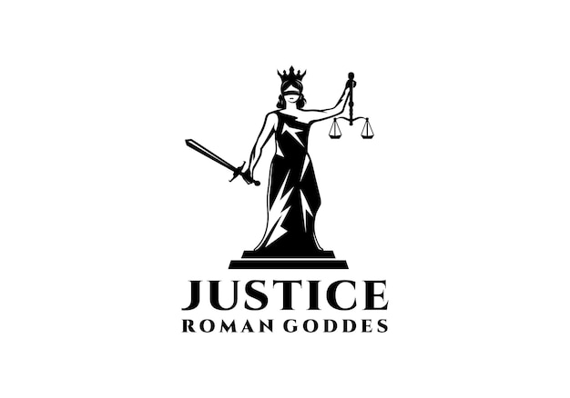 Vector vrouwe justitia, señora de la justicia. inspiración de la plantilla del diseño del ejemplo del logotipo de la diosa romana