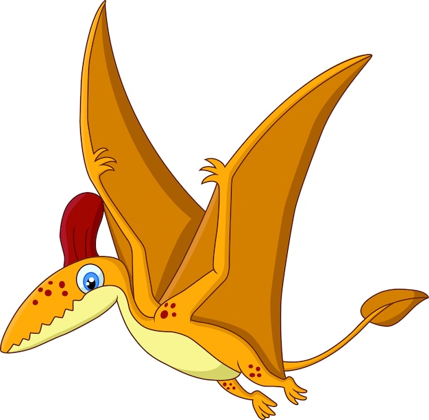 Vuelo divertido del pterodactyl de la historieta aislado en el fondo blanco