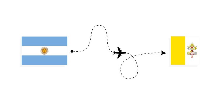 Vector vuelo y viaje desde argentina al vaticano en avión de pasajeros concepto de viaje