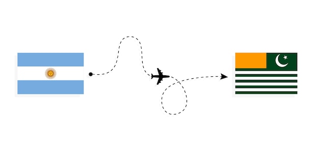 Vuelo y viaje desde Argentina a Azad Jammu y Cachemira en avión de pasajeros Concepto de viaje