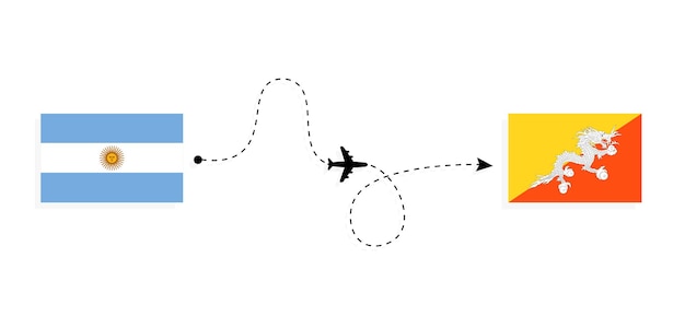 Vuelo y viaje de argentina a bután en avión de pasajeros concepto de viaje