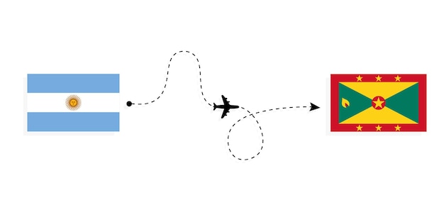 Vuelo y viaje de Argentina a Granada en avión de pasajeros Concepto de viaje