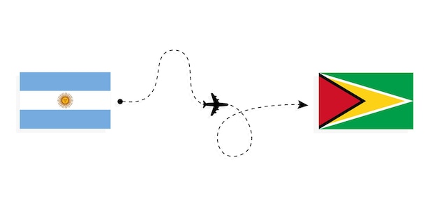 Vuelo y viaje de Argentina a Guyana en avión de pasajeros Concepto de viaje