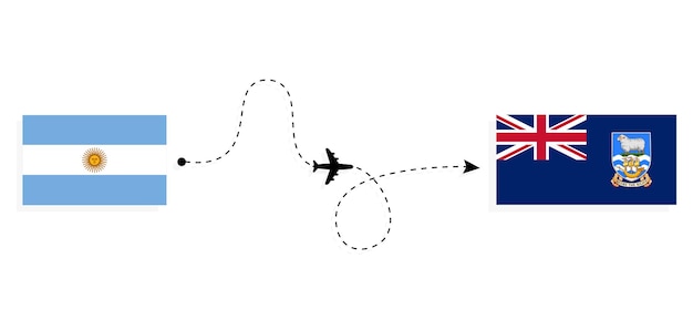 Vuelo y viaje desde Argentina a Islas Malvinas en avión de pasajeros Concepto de viaje