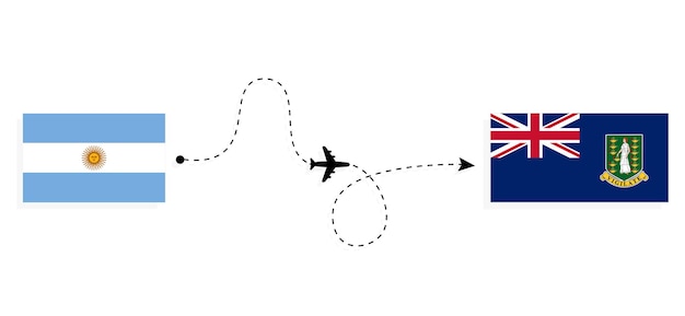 Vuelo y viaje desde argentina a islas vírgenes británicas en avión de pasajeros concepto de viaje