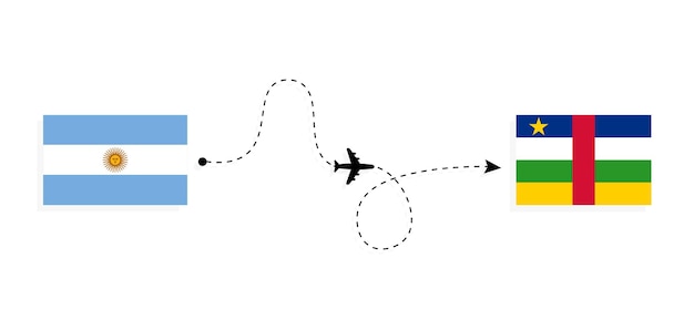 Vuelo y viaje de Argentina a República Centroafricana en avión de pasajeros Concepto de viaje