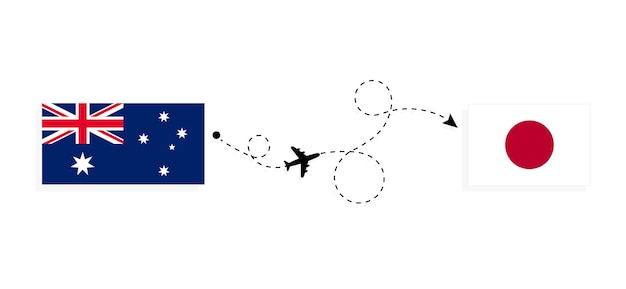 Vuelo y viaje de australia a japón en avión de pasajeros concepto de viaje