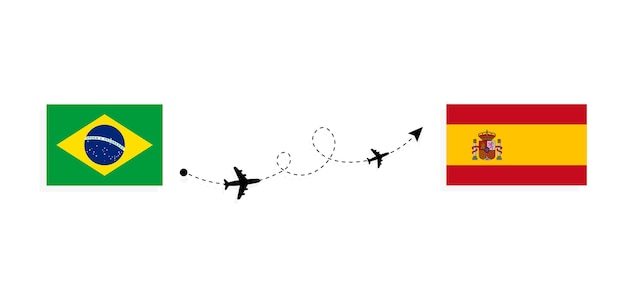 Vuelo y viaje de Brasil a España en avión de pasajeros Concepto de viaje
