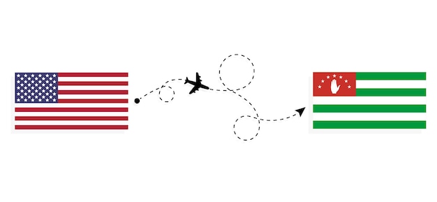 Vuelo y viaje desde EE. UU. A Abjasia en avión de pasajeros Concepto de viaje