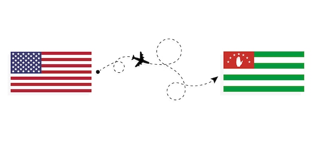 Vuelo y viaje desde ee. uu. a abjasia en avión de pasajeros concepto de viaje