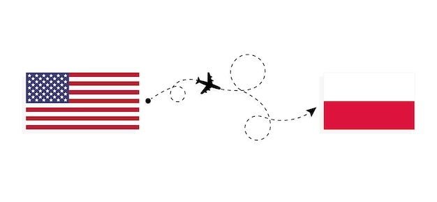 Vuelo y viaje de estados unidos a polonia en avión de pasajeros concepto de viaje