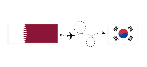 Vuelo y viaje de Qatar a Corea del Sur en avión de pasajeros Concepto de viaje