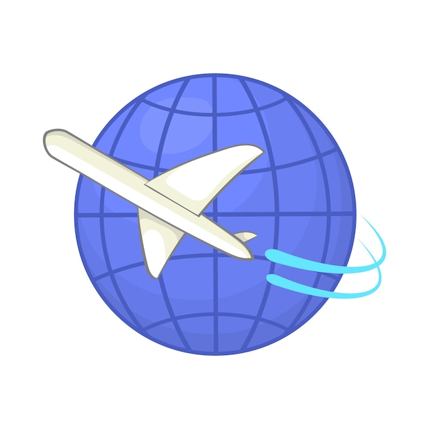 Los vuelos alrededor del mundo icono en estilo de dibujos animados aislado en fondo blanco Símbolo de turismo