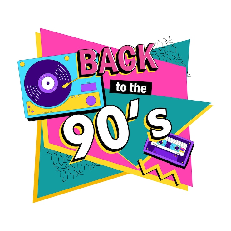 Vector de vuelta a los 90. joven para siempre. la etiqueta de estilo de los 90. vamos fiesta retro 90's