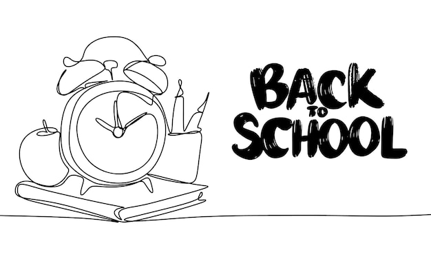 De vuelta al concepto de la escuela una línea continua arte vectorial dibujado a mano