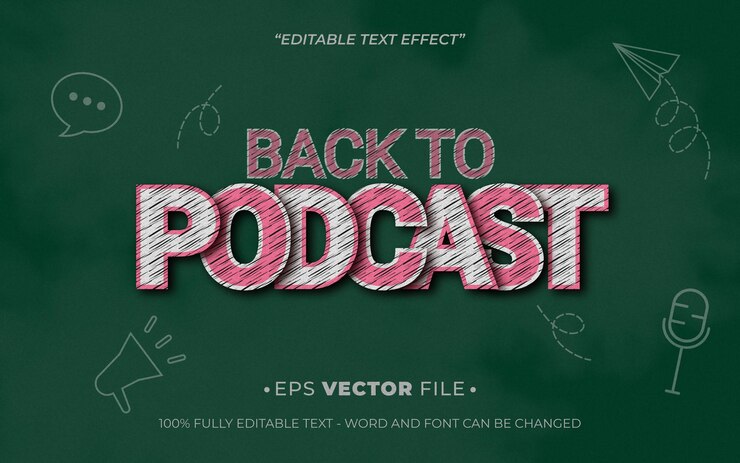 Vector de vuelta al podcast efecto de texto 3d vectorial editable
