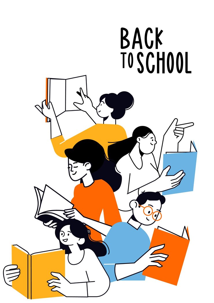 De vuelta a la escuela en el aula leyendo libros Instagram y Facebook historia