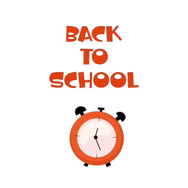 De vuelta a la escuela cita de ilustración de estilo doodle con alarma color rojo aislado para imprimir