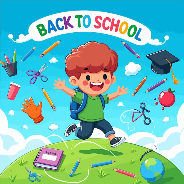 De vuelta a la escuela diseño de post de un niño que va a la escuela