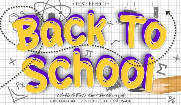De vuelta a la escuela Efecto de texto vectorial Editable Alfabeto Libro de estudio para estudiantes y maestros