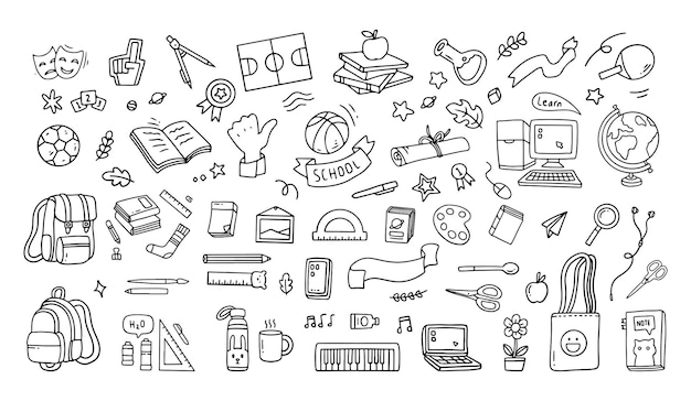 De vuelta a la escuela elementos de garabateo Ilustración vectorial en línea