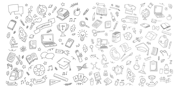 De vuelta a la escuela elementos de garabateo Ilustración vectorial en línea