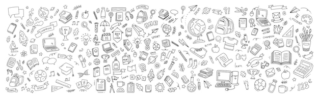 De vuelta a la escuela elementos de garabateo Ilustración vectorial en línea