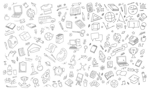 De vuelta a la escuela elementos de garabateo Ilustración vectorial en línea
