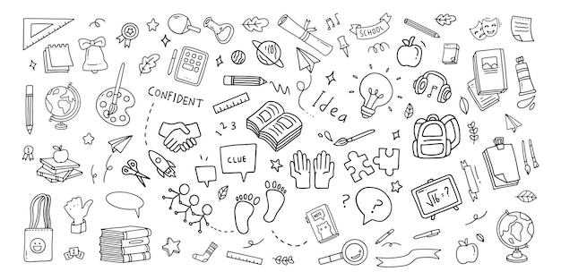De vuelta a la escuela elementos de garabateo Ilustración vectorial en línea