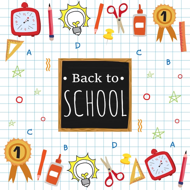 De vuelta a la escuela con elementos para objetos educativos Ilustración vectorial