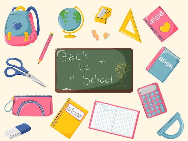 vuelta a la escuela escuela y educación pegatinas bonitas conjunto de plantillas libros de texto suministros de papelería