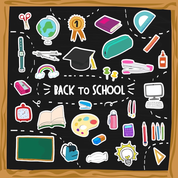 De vuelta a la escuela en el fondo de la pizarra Ilustración vectorial