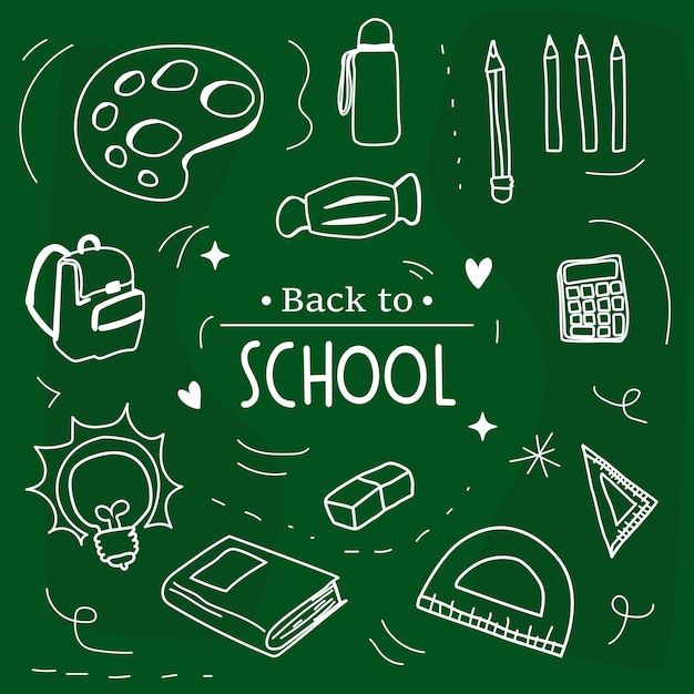 De vuelta a la escuela en fondo de tablero verde Ilustración vectorial