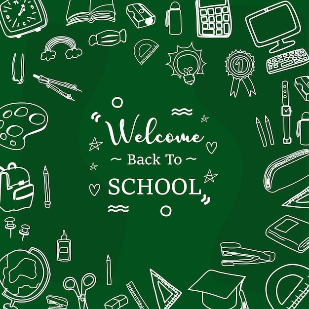 De vuelta a la escuela en fondo de tablero verde Ilustración vectorial
