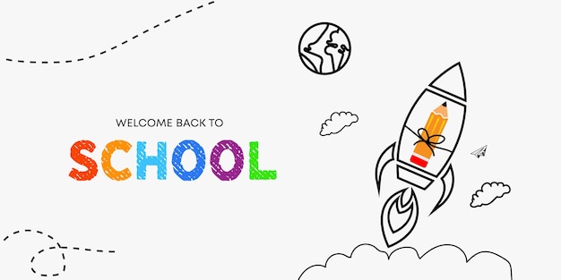 De vuelta a la escuela con un lápiz de cohete lanzado al espacio aprendizaje y tutoriales plantilla de página web