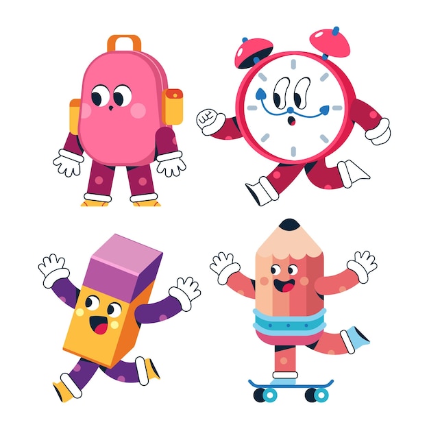 De vuelta a la escuela lindo conjunto de personajes de dibujos animados vectoriales