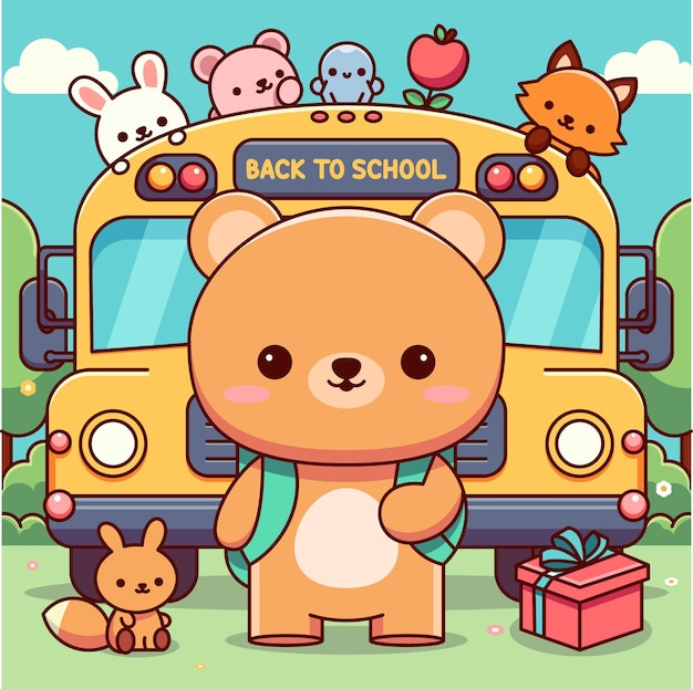 De vuelta a la escuela, el lindo oso listo para aprender al estilo Kawaii.