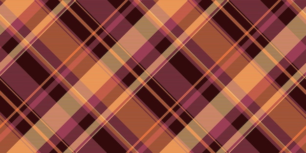De vuelta a la escuela tela sin costuras textil retro tartan vectorial a cuadros de textura árabe patrón de control de fondo en colores naranja y oscuro