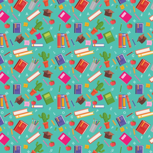 De vuelta a la escuela. Textura de fondo de papelería de patrones sin fisuras de vector de escuela