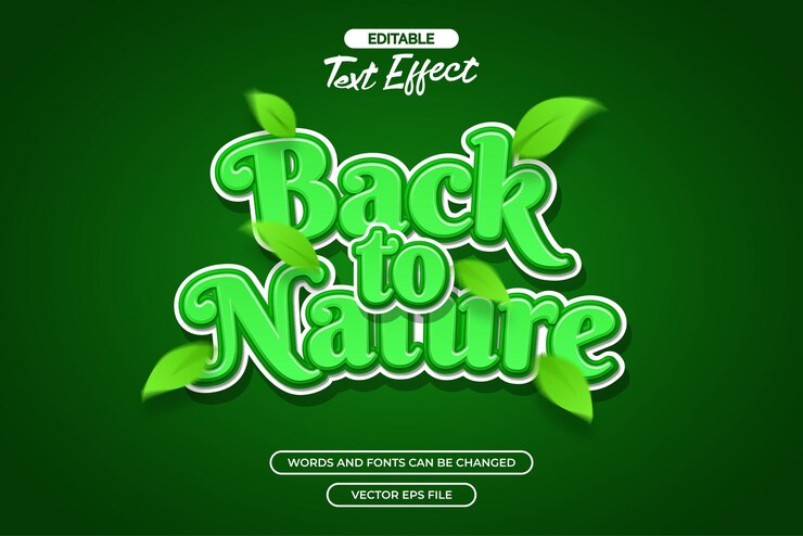 Vector de vuelta a la naturaleza efecto de texto editable con decoración de hojas