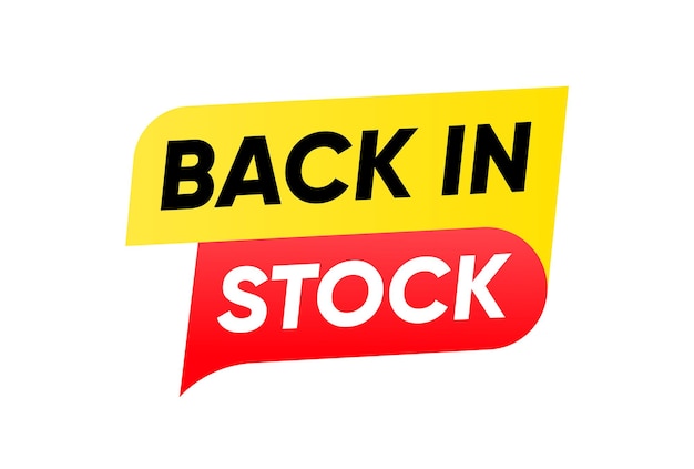 De vuelta en stock Anuncio Banner Diseño vectorial de etiquetas