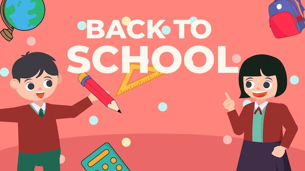 vuelta a la temporada escolar vector plano ilustración de personajes lindos con accesorios escolares