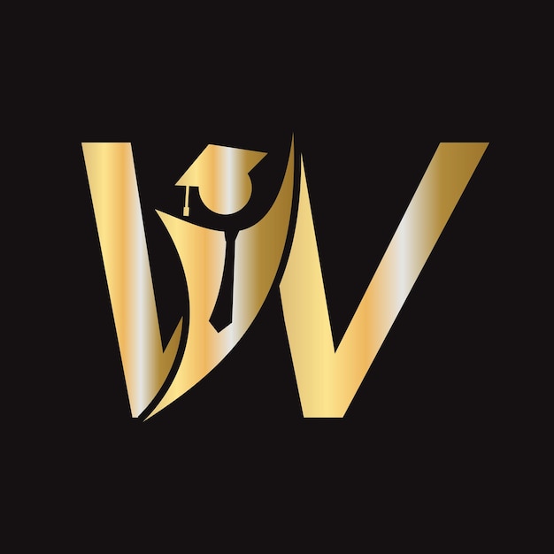 W Concepto del logotipo de la educación con la letra de graduación Sombrero de la Academia Símbolo del logo de la graduación