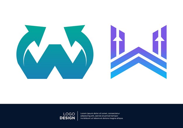 W letra de marketing, financiación, inversión y diseño de logotipo empresarial